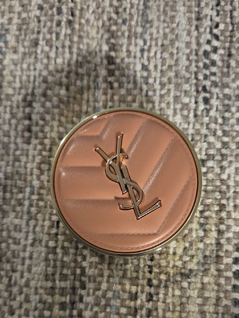 Yves Saint Laurent Quilted Logo Compact in Nude Pink with Gold Trim